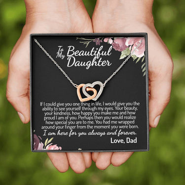 Beautiful Daughter (Love Dad) Interlocking Hearts Necklace - Love You This Much